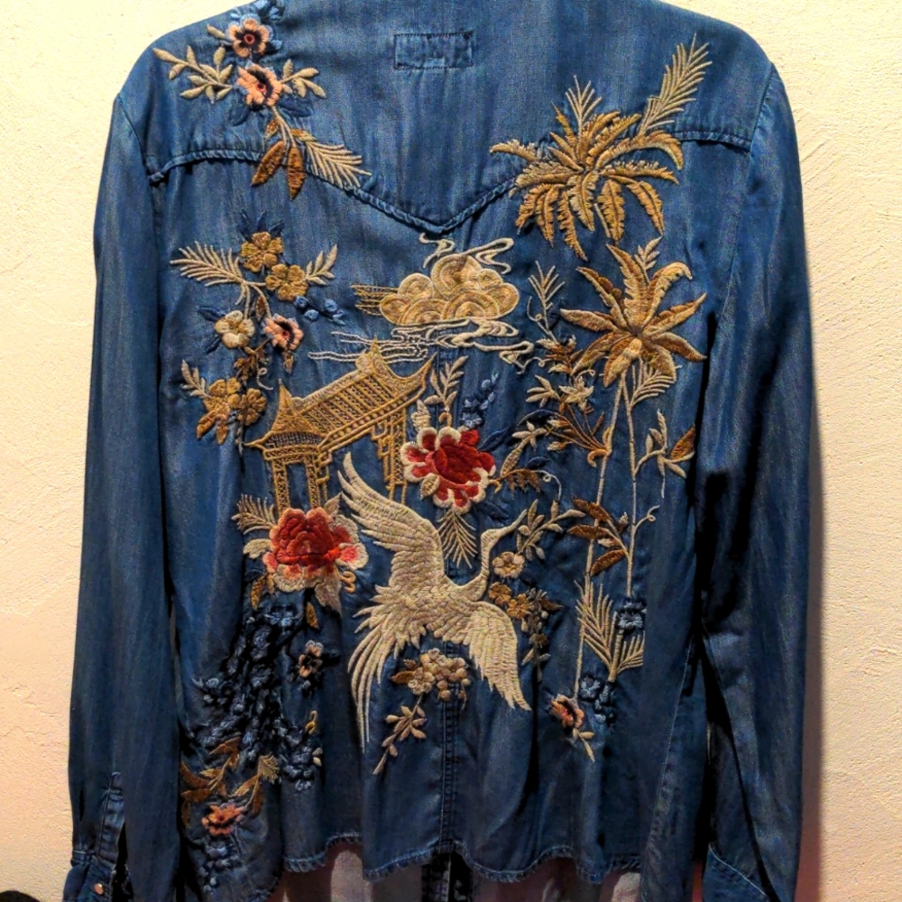 Johnny Was Denim Snap Shirt XL